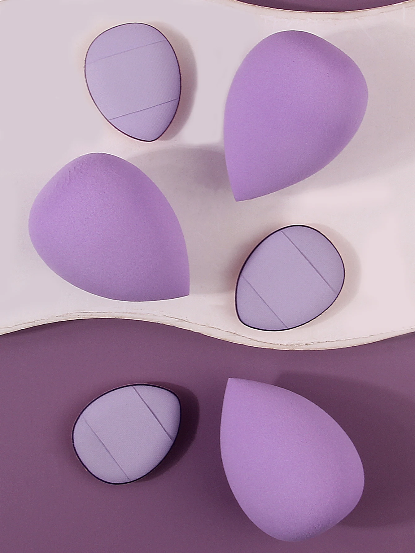 6 stuks paarse make-up poederdons spons eierset superzacht droog en nat dual-purpose foundation vloeibare concealer speciaal gereedschap