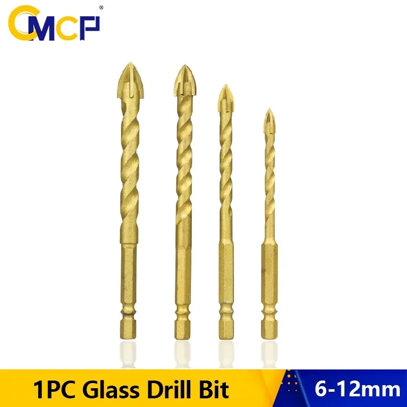 CMCP Tile Drill Bit TIN Coated Long Thread Triangle Hole Opener for Ceramic Cement Wood Hole Cutter Drilling Tools 6-12mm