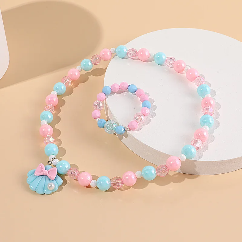 Makersland Beaded Necklace For Kid Children Necklace Bracelet For Christmas Gift Seashell Pearl Pendant Jewelry Accessories Girl