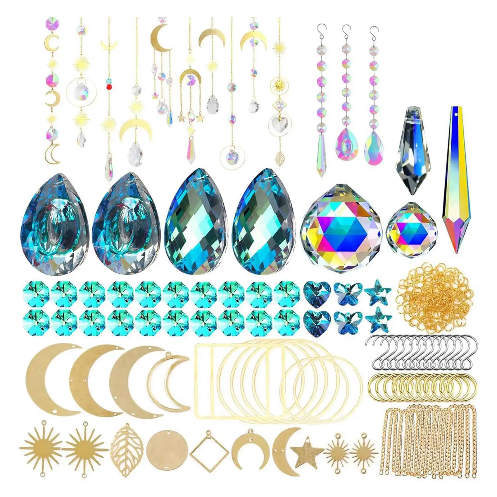 Retail 1850 Pcs Crystal Suncatcher Kits Hanging Chandelier Crystals Prisms Parts Rainbow Maker Pendants DIY Sun Catchers Beads