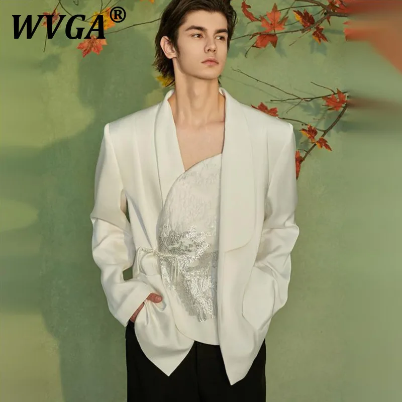 

WVGA New Chinese Style Blazer Coats Spring Autumn High-End Irregular Slanted Cut Trendy Men's Long Sleeve Suit Jacket Ins W10971
