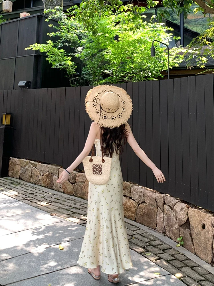 LinYanER Summer Floral Satin Wrap Dr V-Ne Svel Women's Slimming High Waist Gown Casual Vaion Sle Dr