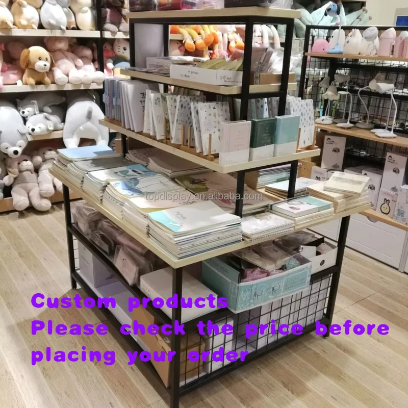 custom.Wood Light Duty Supermarket Rack Grocery Standard Display Shelving with 3 Shelves Freestanding Merchandise Disp