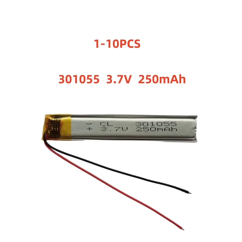 

301055 3.7V 250mAh Small Size Lipo Rechargeable Battery Lithium Polymer For MP3 Bluetooth MID headset headphone video pen
