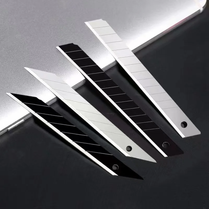 10-piece set of SK5 alloy breakable utility knife blades in three specifications: 9mm/18mm/25mm black/white colors