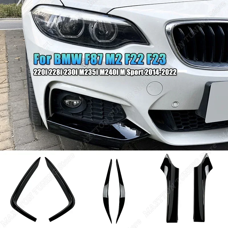 For BMW F87 M2 F22 F23 220i 228i 230i M235i M240i M Sport Headlight Eyebrow & Front Bumper Spoiler Wind Knife Splitter 2014-2022