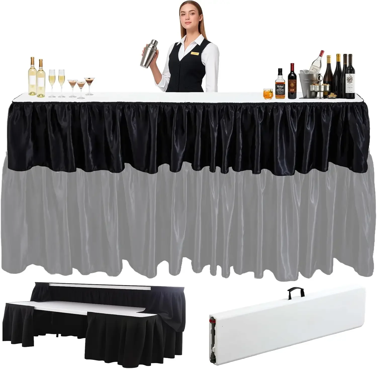 Portable Bar Top Riser Tables Folding Bar Riser Mobile Table Foldable Portable Risers with Skirt for Events Wedding Banquet Home