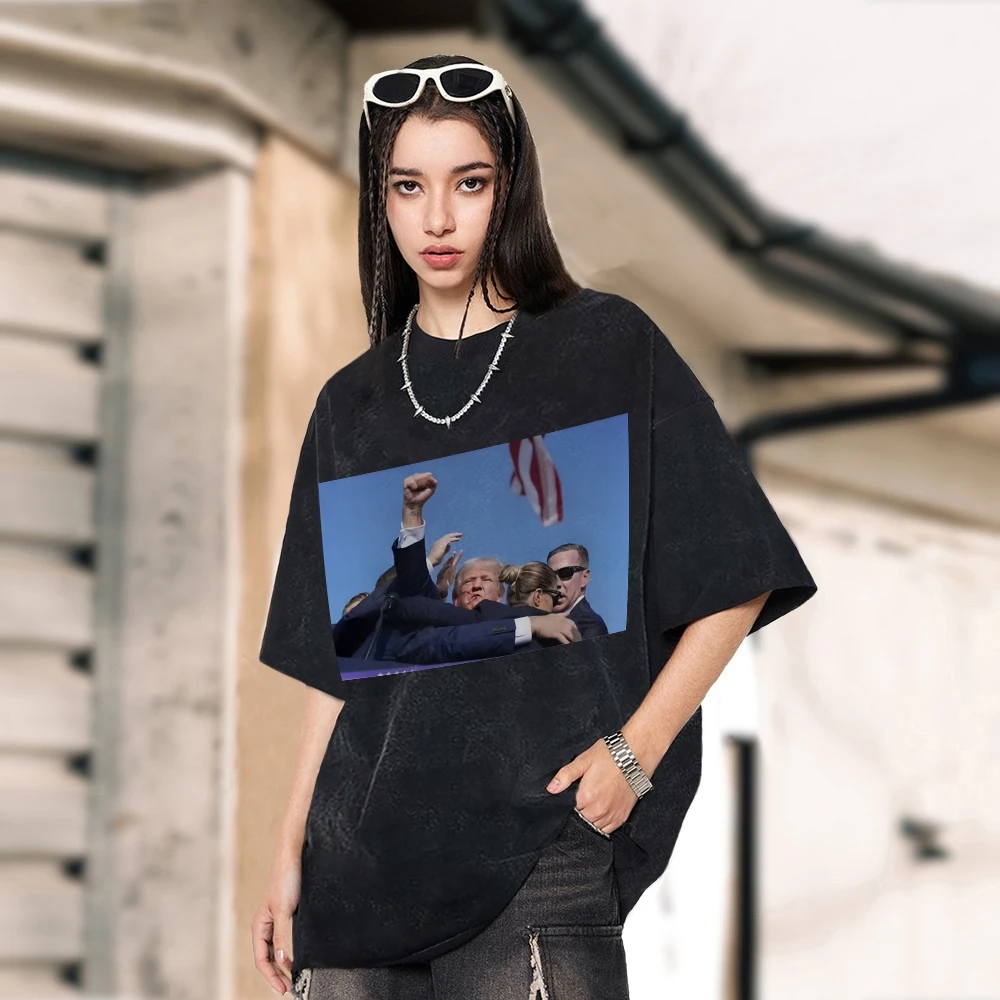 

Peramp Speech Print Women's T-Shirt Unisex Wash Oversized Short Sleeve Loose Fit Fashion Oversized Top Summer 2024 Niche Tee