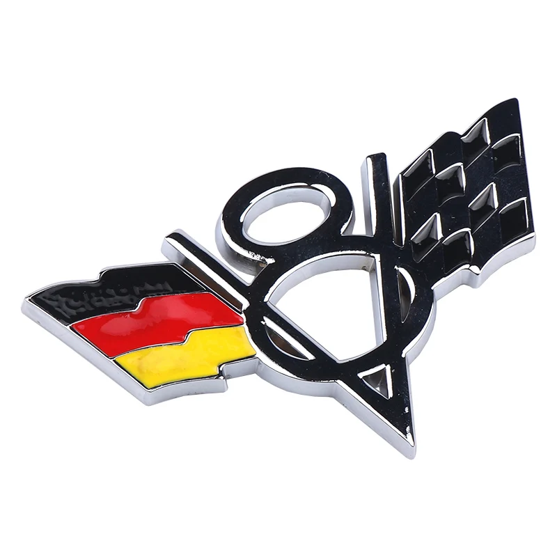 3D Metal V8 Emblem American Germany Racing Flag Badge Car Body Rear Trunk Decoration Sticker Decal Auto Modification  Accessorie