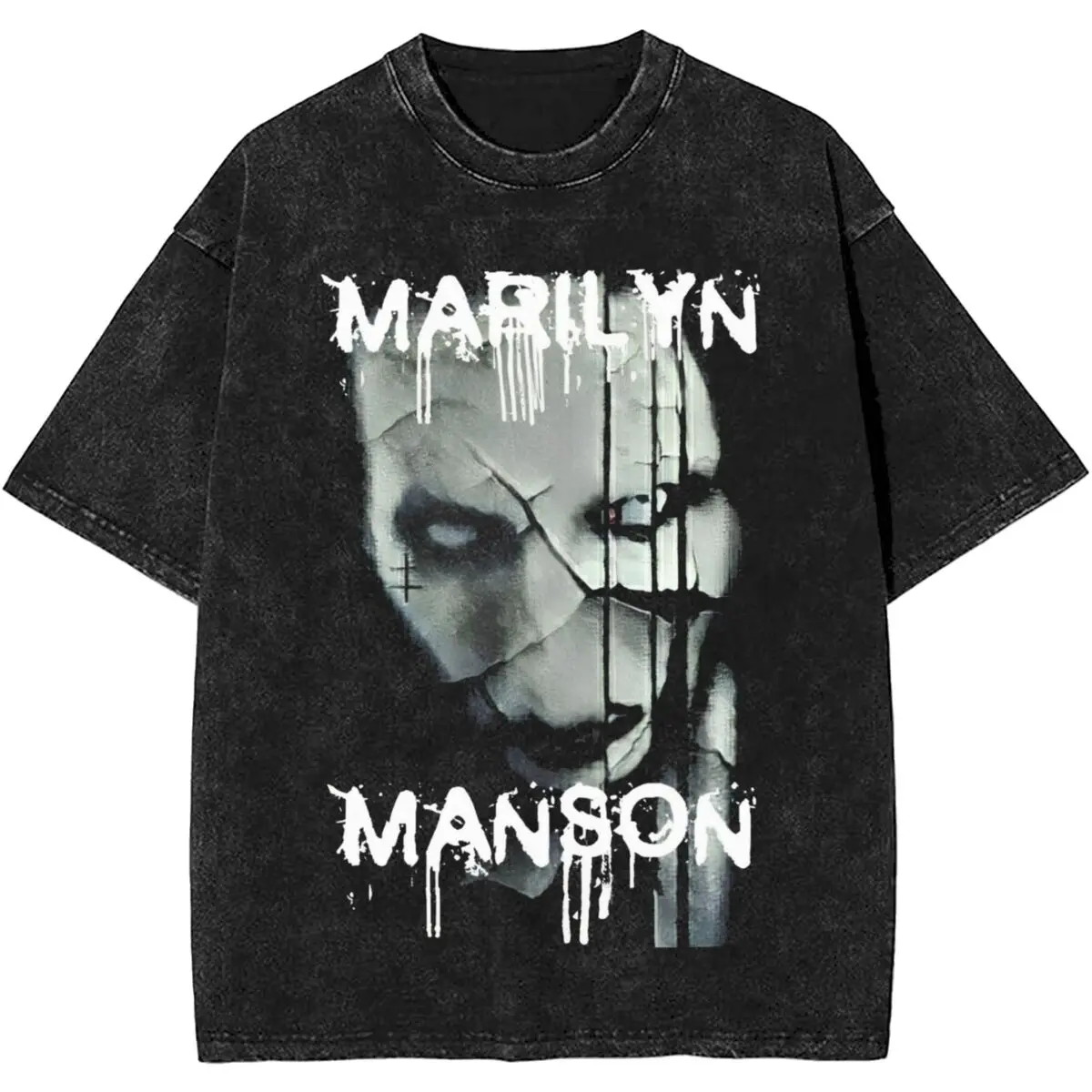 Marilyn Manson Gothic Fans T Shirts Hip Hop Washed Short Sleeve Harajuku T-Shirt Retro Men Women Streetwear Summer Tees