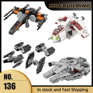 Pejuang Kekaisaran Mikro Blok Bangunan MOC Republic Gunship Starfighter Pesawat Ruang Angkasa DIY Perakitan Batu Bata Mainan Anak-anak Hadiah Natal 12 lego pesawat ruang angkasa penjualan terbaik - №