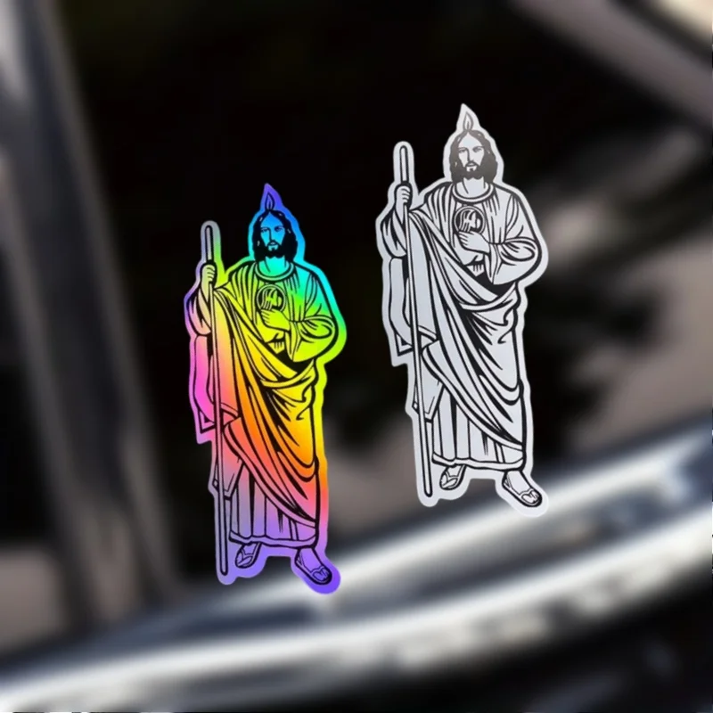 1Pc 2D Flat Standing Christ Vinyl Sticker, Removable Self‑Adhesive Decal For Car Window Windshield Bumper Decor, Holiday Gift