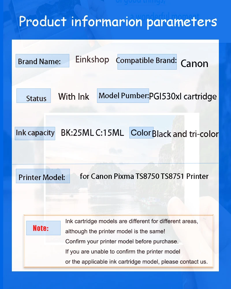 einkshop 6/5Colors PGI530 PGI-531 CLI-531 CLI531 530 531 Ink Cartridge Compatible  for Canon Pixma TS8750 TS8751 Printer