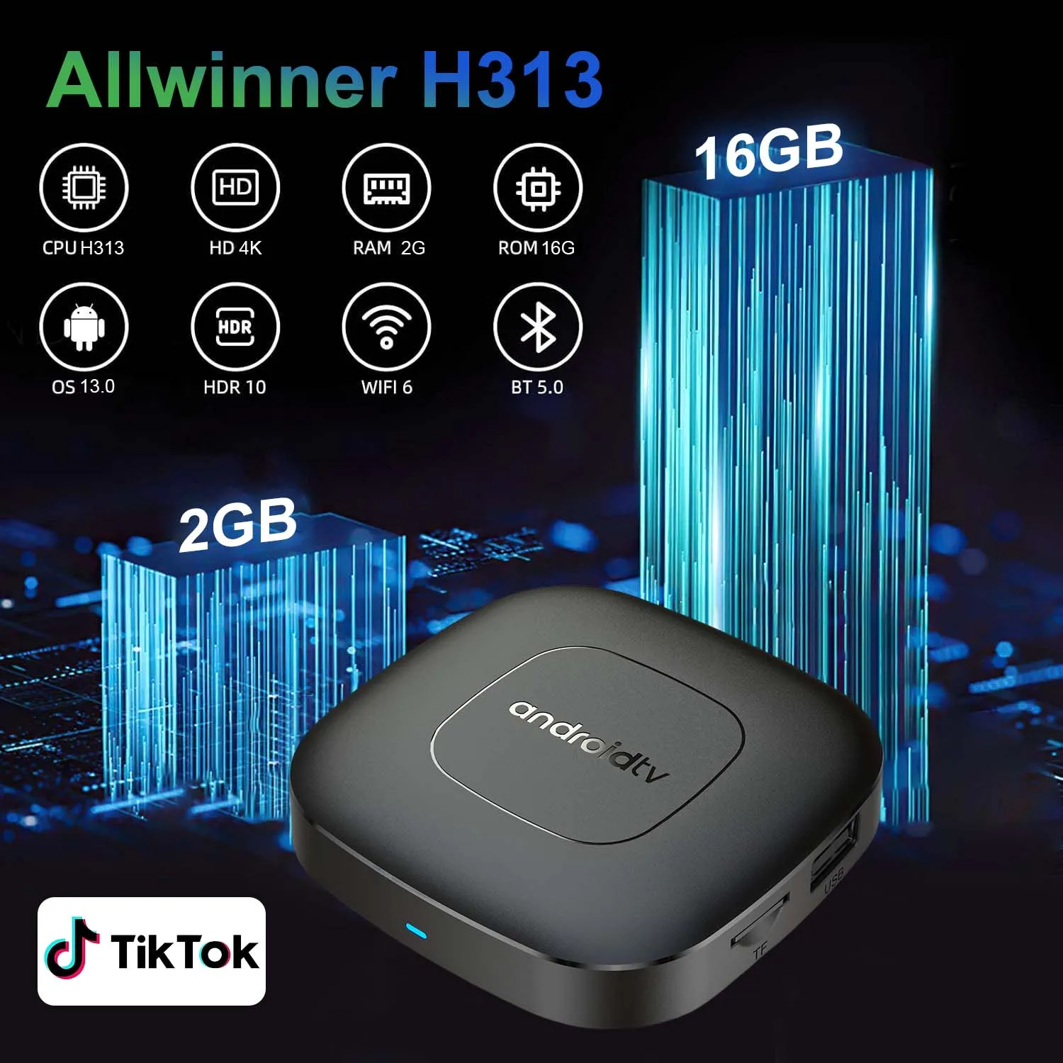 Android13 Smart TV Box T1 BT5.0 H313 Wifi2.4/5G YouTube TikTok Watch Video 4K Decoding with Multi-language Portable Set-top Box