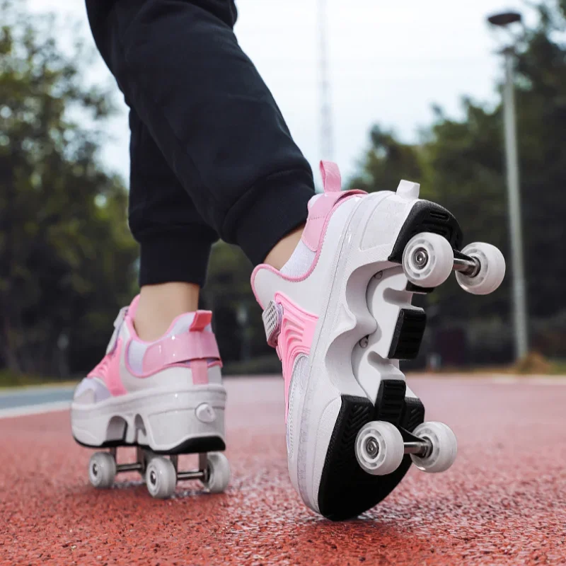 

New Children's Four Wheel Skates for Men Women With brake Roller Skates Deformed Student 4 roller Skates Assembly Roller Shoes