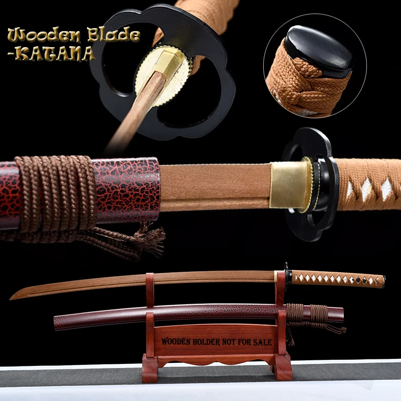 

Handed Quality Wooden Sword, Japanese Iaido Training Sword, Samurai Katana, Stage Props, Dark Red Lacquer Saya, Home Decor