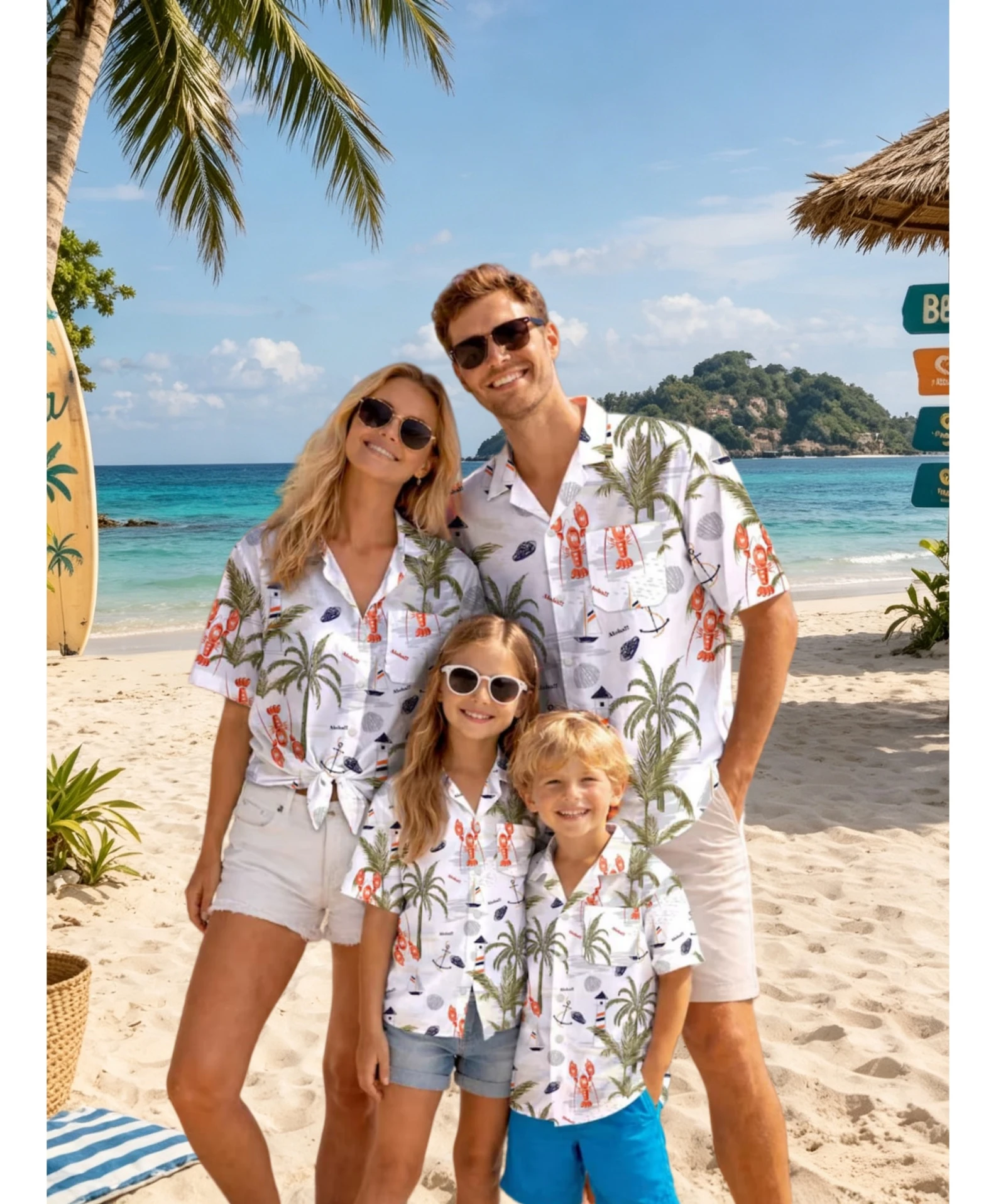 Summer Men's Family Wear Beach Hawaiian Shirt Tropical Palm Tree Flower Pattern Shirt Outdoor Shirt Vacation Gift Child T-Shirt