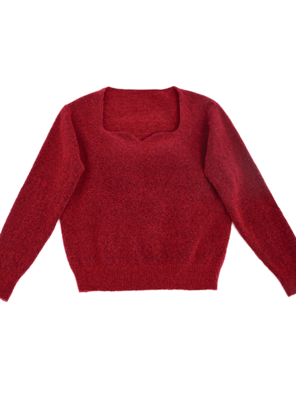 

Красный свободный вязаный свитер для женщин, весна 2024, новинка, удобный, с длинными рукавами, топ-пуловер, повседневный стиль, модный.