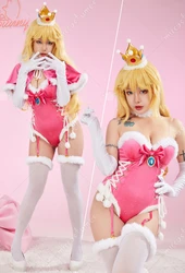 Mobbunny Women Christmas Peach Derivative Sexy Lingerie Cosplay Costume Bodysuit Plush Romper with Cloak Gloves and Thigh Socks