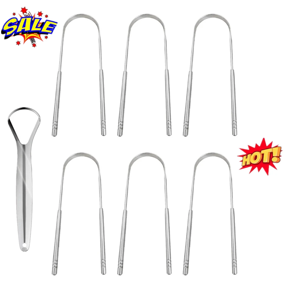 1/2/6pcs Stainless Steel Tongue Cleaning Tongue Scraper Reusable Tongue Coating Cleaning Scraper Silvery U Shaped Tongue