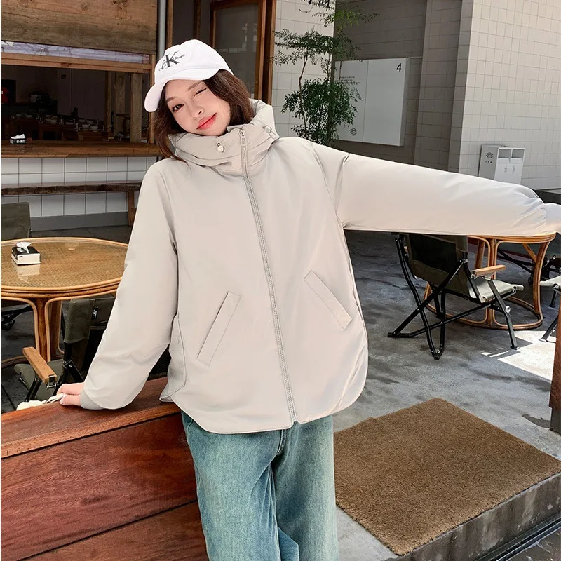 Frauen Parkas Kurze Mäntel Stehkragen Mit Kapuze Zipper Jacken Arbeit Dicke Warme Y2k Streetwear Elegante Jacke Herbst Winter 2025