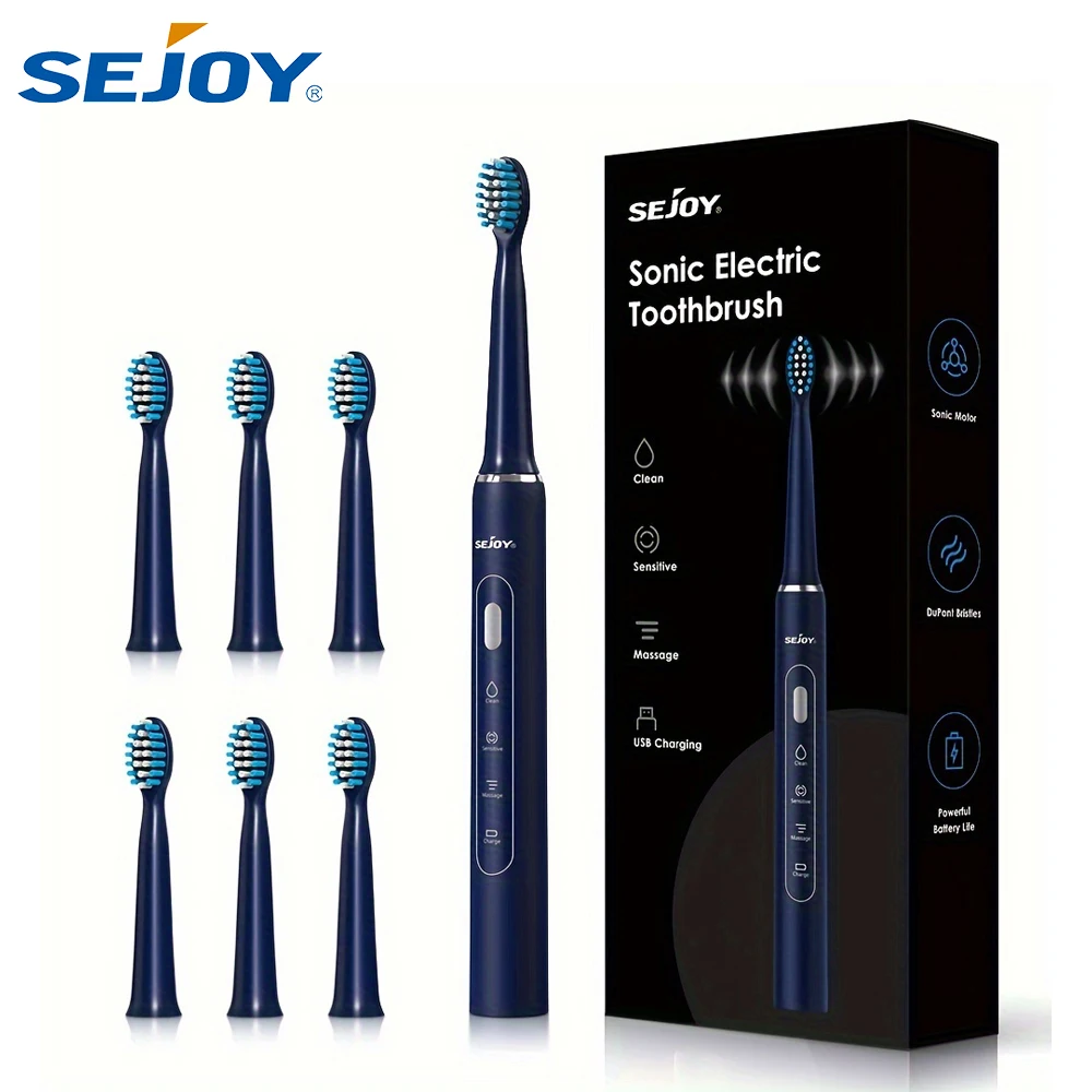

Перезаряжаемая электрическая зубная щетка Sejoy Sonic Smart Toothbrush с 3 режимами чистки и таймером, подарок для ухода за зубами для мужчин и женщин
