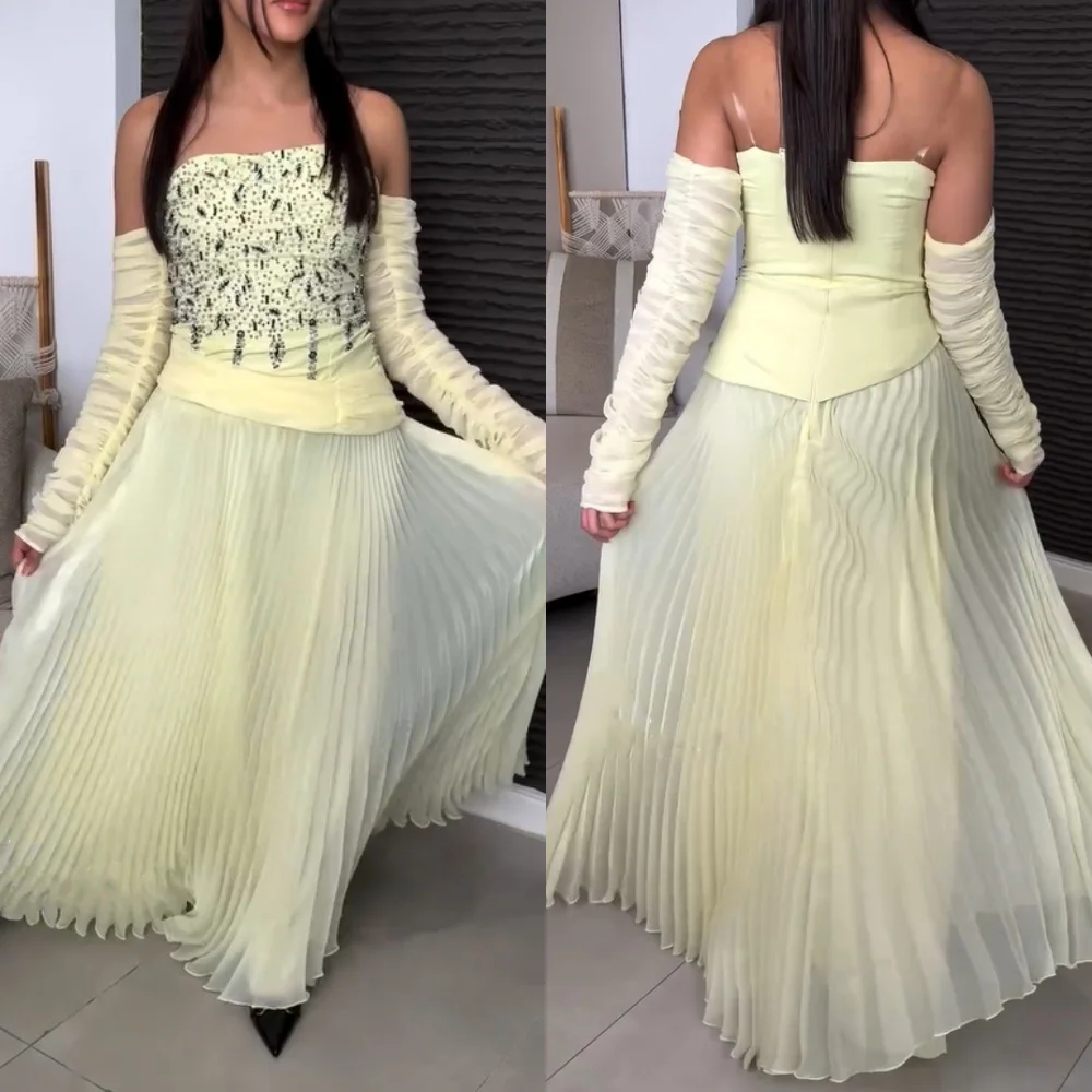 

Customized Formal Jersey Sequined Pleat A-line Off-the-shoulder Long Dresses Bespoke Occasion Modern Style Exquisite