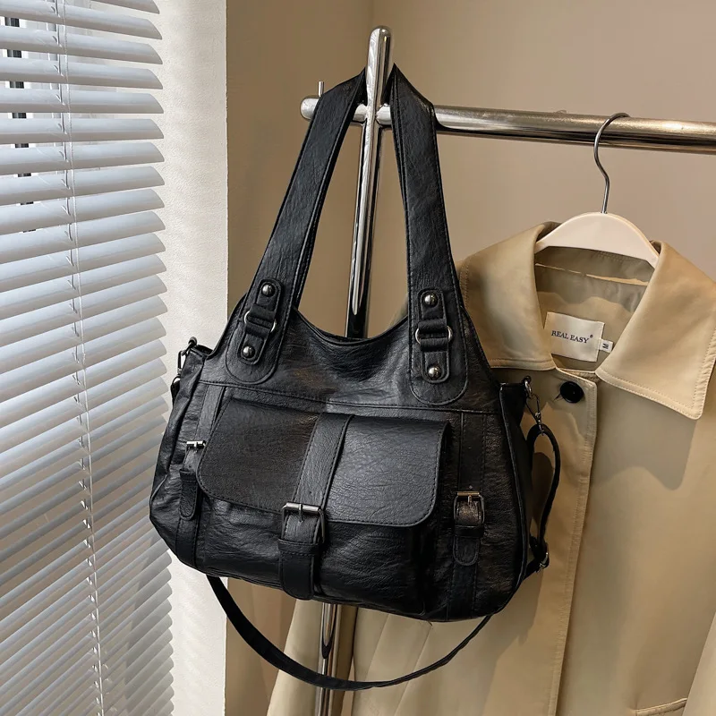 

Просторная большая сумка 2025 года, минималистичная женская сумка через плечо, модная сумка через плечо с верхней ручкой, универсальная сумка «день-ночь», текстурированная