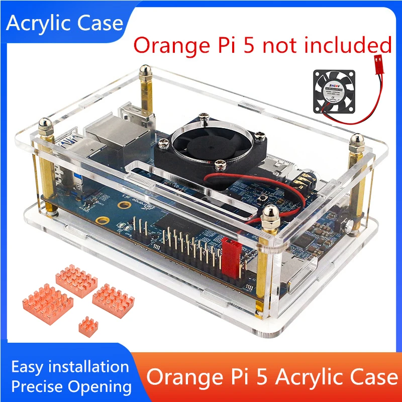 

Orange Pi 5 Acrylic Case Transparent Shell Active Cooling Optional With Fan Copper Aluminum Heat Sink For Orange Pi 5
