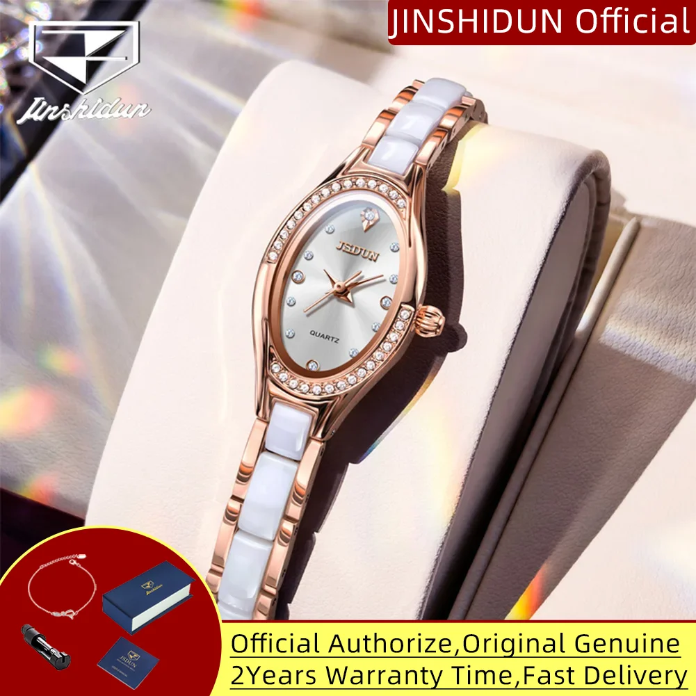 JSDUN 8842 Swiss Quartz Watch for Woman Elegant Luxury Ceramics Steel Strap Fashion Oval Diamond Dial Women's Waterproof Watches