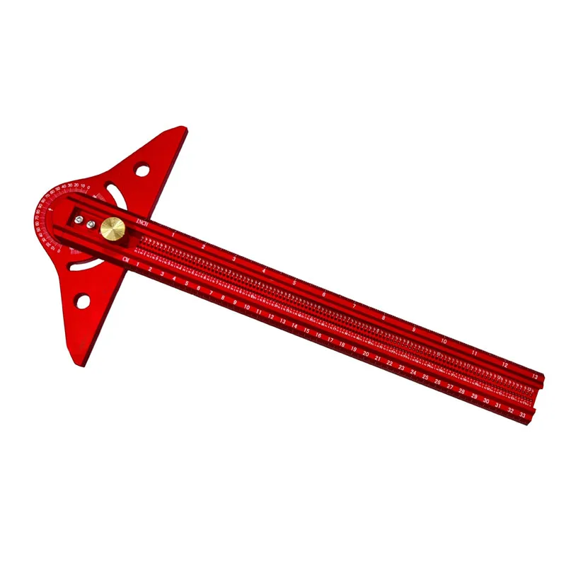 Multifunctional Woodworking Angle Marking Ruler, Adjustable Aluminum Alloy Hole Ruler with T-Shape Design & Scale Marking