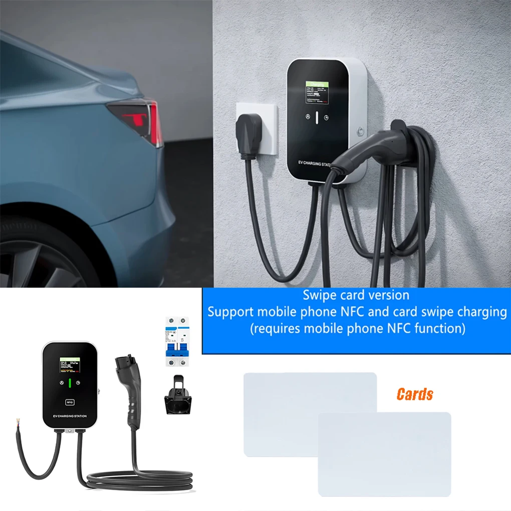 EV Charging Station 32A 1Phase Electric Vehicle Car Charger EV Wallbox Wallmount 5M 7KW Type-1 Cable SAE J1772 LCD Screen