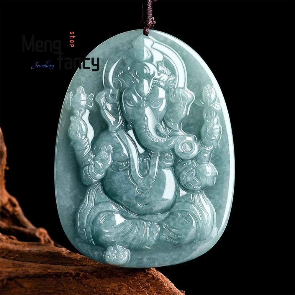 

Genuine Natural A-grade Jadeite Blue Water Elephant Divine Ice Type Jade Pendant High-grade Fashion Jewelry Mascots Holiday Gift