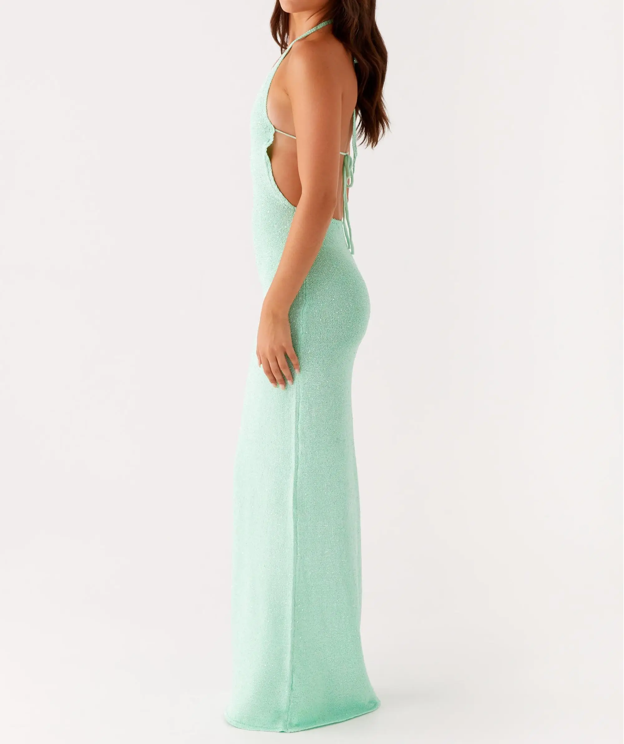 새로운 여성용 홀터넥 니트 드레스 민소매 타이 백리스 바디콘 롱 드레스 여름 비치 드레스 클럽 스트릿 스타일 S M L