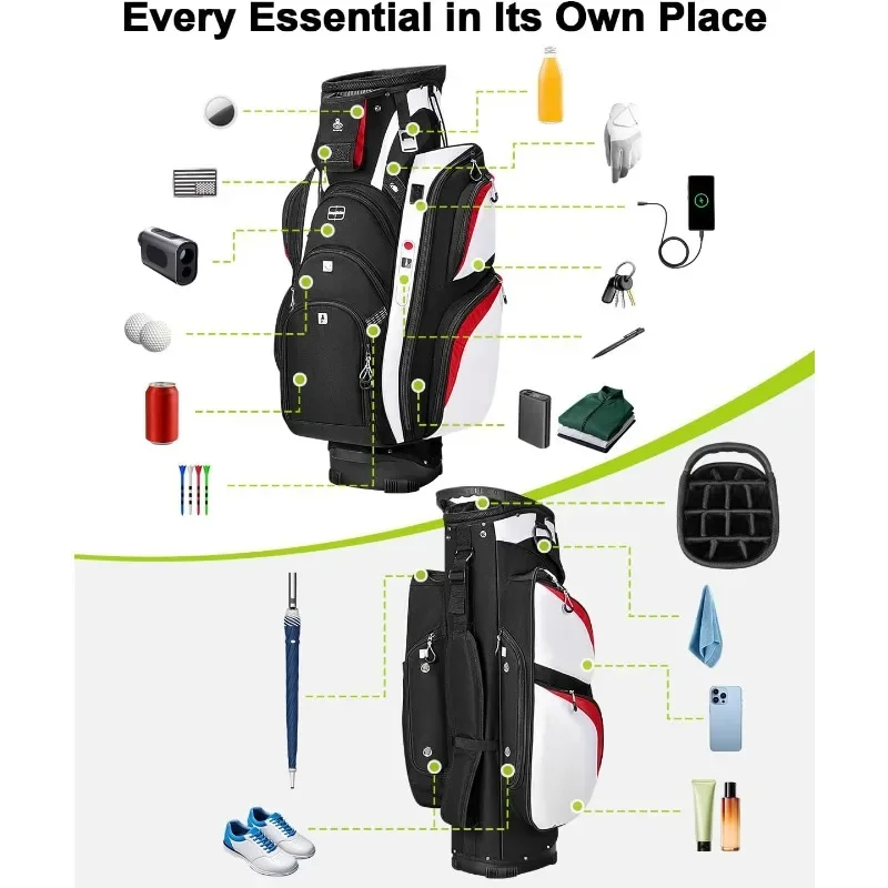 

Сумка для гольф-кара Vancropak, подарки для гольфа для мужчин с 15-контактным разделителем, USB-портом для зарядки, водонепроницаемым защитным дождевиком