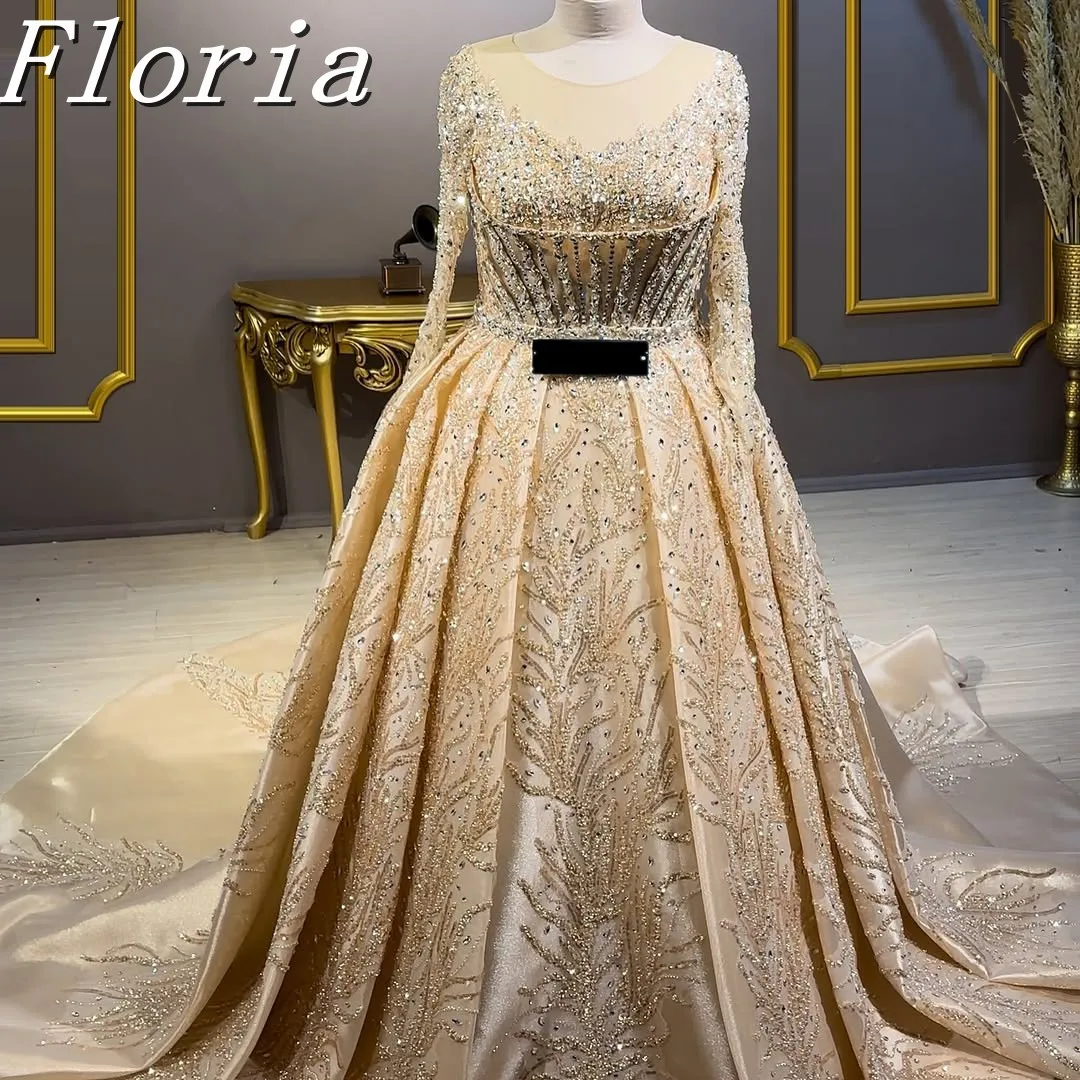 Floria Rhinestones ชุดสําหรับงานแต่งงาน Mermaid แขนยาว Beaded ชุดราตรี Robe De Soiree คําพรหม Gowns ที่กําหนดเอง