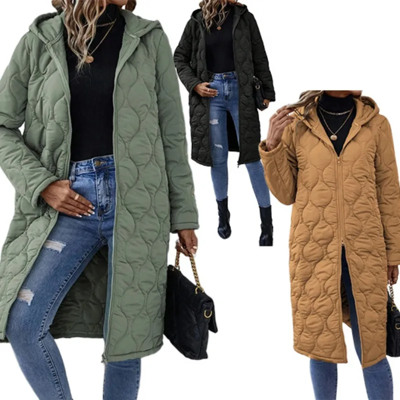 New Long Hooded Casual Coat Women Cotton Jacket Winter Warm Outerwear