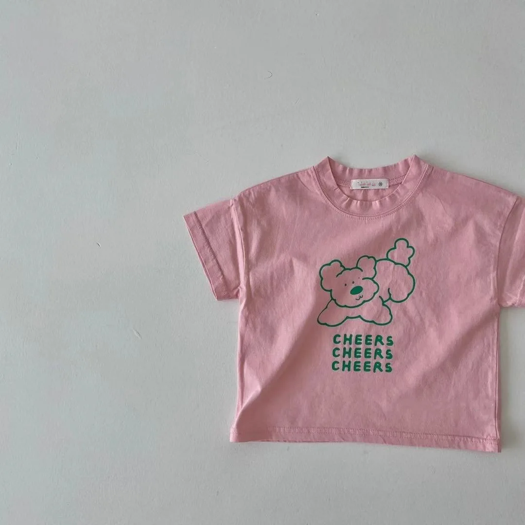 Camiseta de dibujos animados para bebé, Camisa de algodón con estampado de oso bonito, ropa de manga corta para niño y niña de 0 a 24 meses, novedad