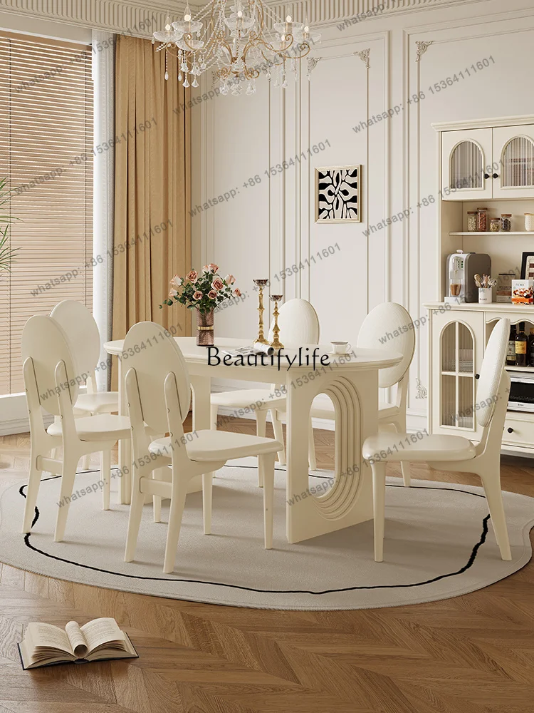 Factory DirectFrench Cream Style Dining Table Home High-end White Solid Wood Dining Table