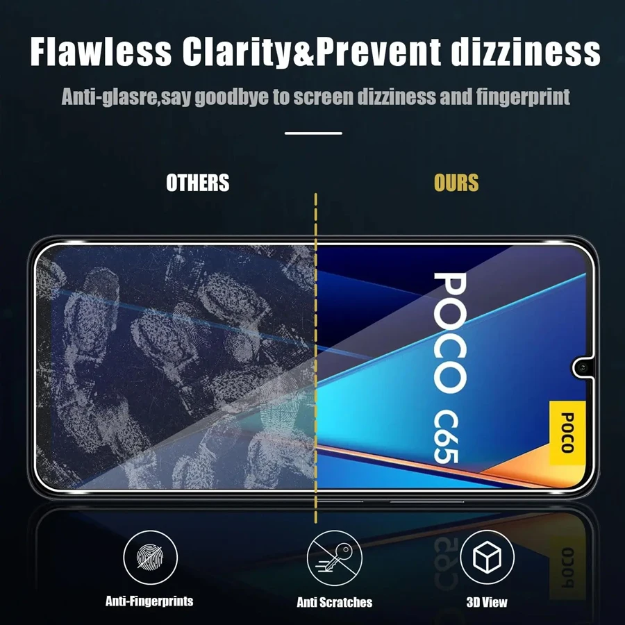 2Pcs Protecctive Glass For Xiaomi Poco C65 4G Screen Protector Poxo Little C 65 65C PocoC65 2023 6.74inch Safety Tempered Glass