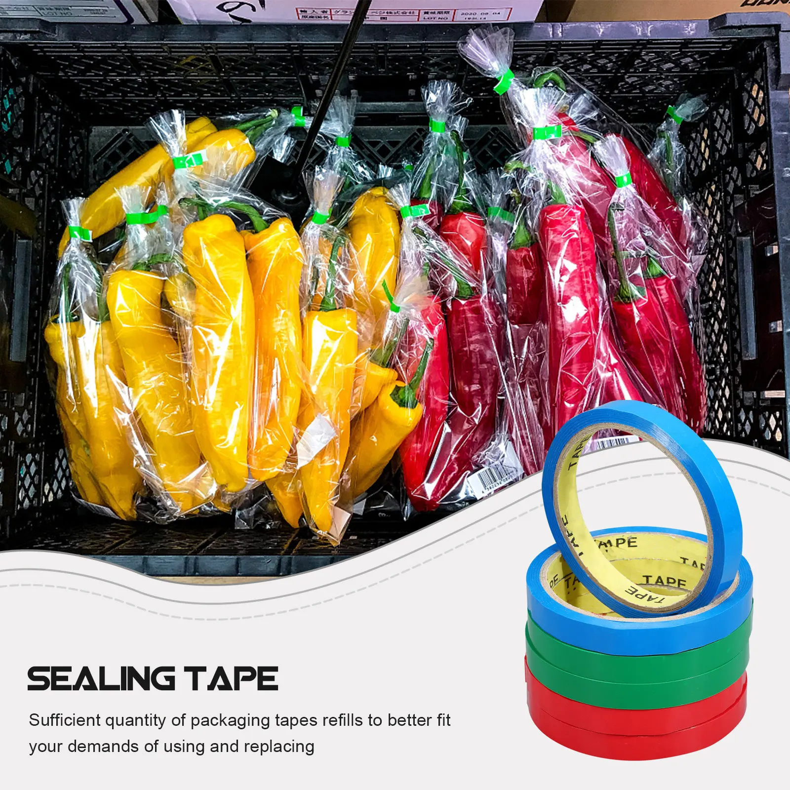 6 Rolls Multi Function Pet Sealing Tape for Packaging Bags Food Storage Mailer Bags Freezer Use Tying Tape Roll Vegetable Fruit