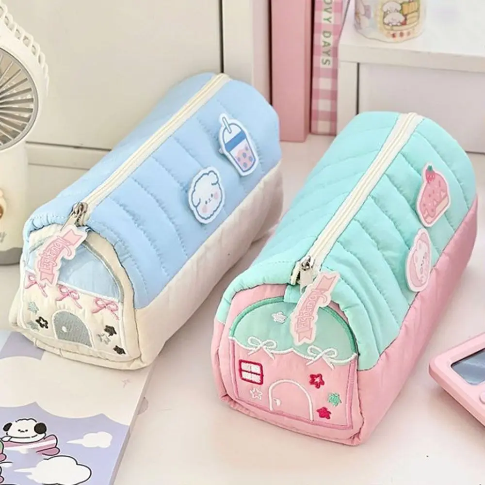 Cute House Shaped Pencil Cases Multi Layer Creative Pen Stationery Storage Bags Soft Large Capacity Student Cosmetic Pouch