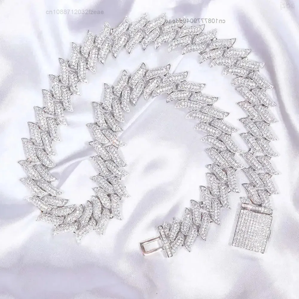

Popular 18k Gold Plated 12mm 16mm Wide Iced Out Hip Hop D/vvs Moissanite Jewelry Necklace Spike Cuban Link Chain