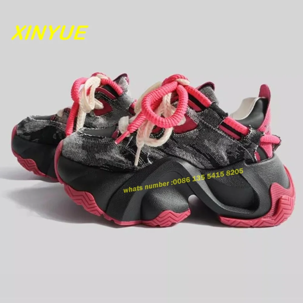 Running Shoes Casual Ladies Sneakers Clunky Sneakers Women's Lace Up Ankle Shoes Sport Shoes Outdoor Jogging Canvas Thick Soled