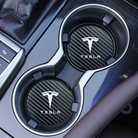 2Pcs Car Carbon Leather Water Cup Pad Anti-noise Coaster Mat For Tesla Model-3 Model-S Model-X Model-Y Cybertruck Roadster