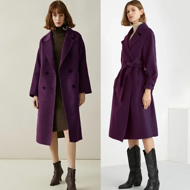 Redraspberry Dark Purple Thicken Double-side Overcoating Fabrics 100%Wool Materials Winter Women Overcoat Sewing Freeshipping