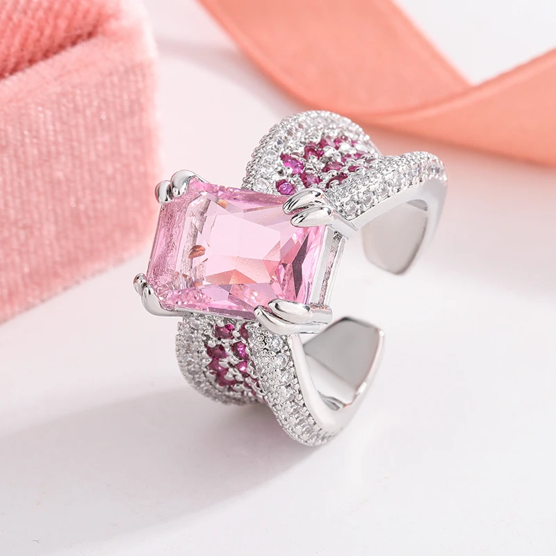 Süßer rosa Zirkonia-Ring für Damen, Verlobung, Hochzeit, luxuriös, funkelnd, 925er Silber vergoldet, Modeschmuck, Geschenk