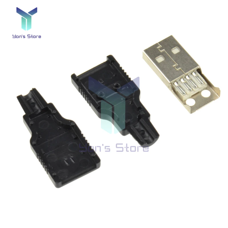 10 Sets DIY USB 2.0 Connector Plug A Type Male Female 4 Pin Assembly Adapter Socket Solder Type Black Plastic Shell