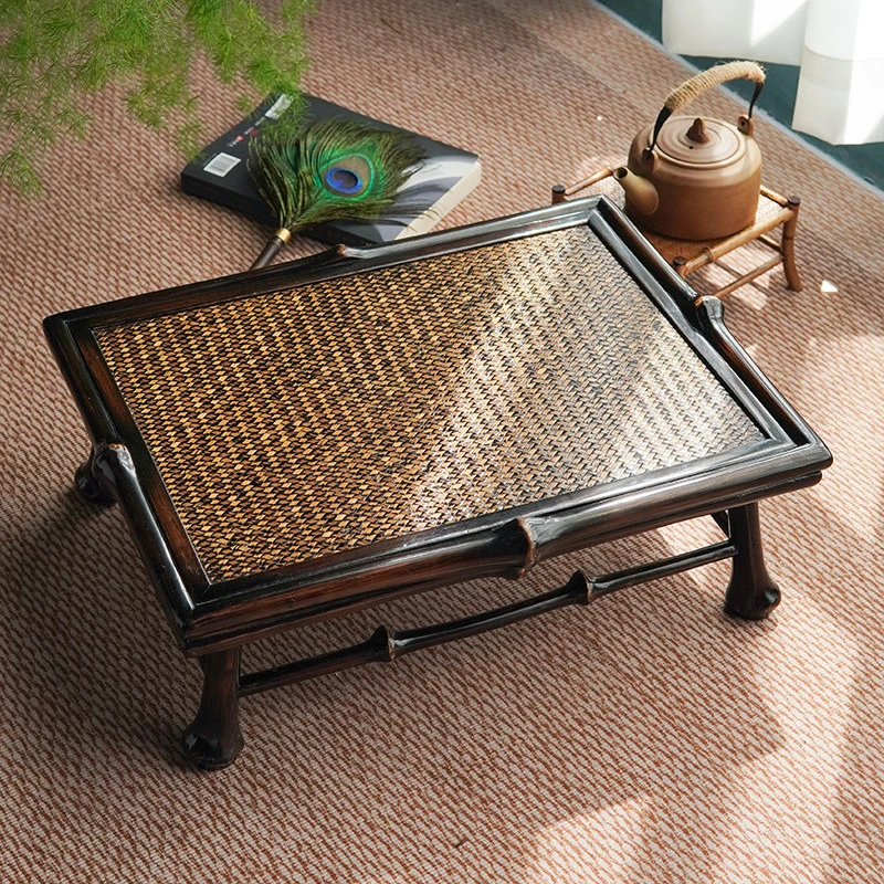 

Retro Qiongzhu Bamboo Tea Table Dry Brew Platform Mini Tea Tray Bamboo Desk for Home Tatami Window Sill