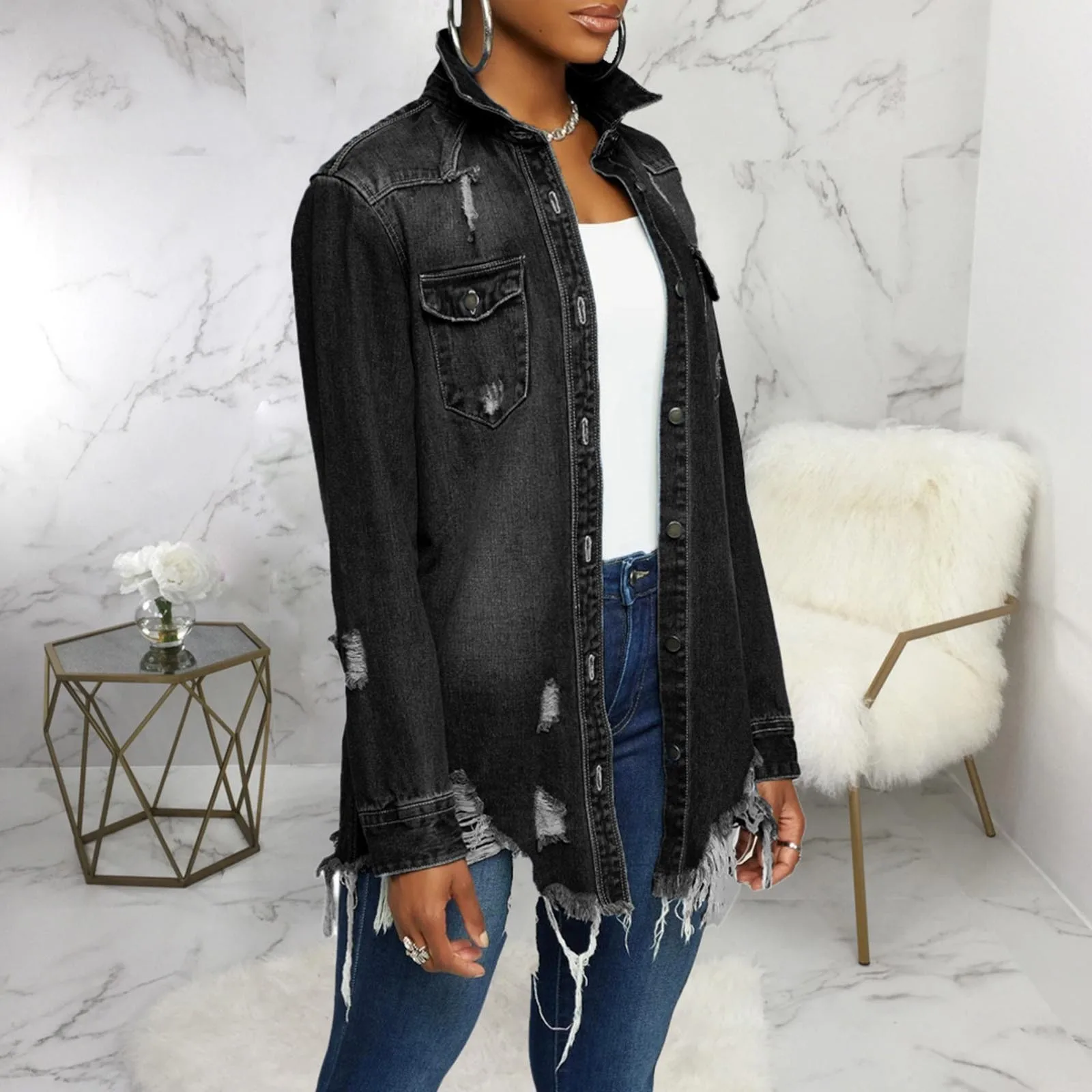 Jean Jackets For Women Fashion Oversized Button Down Denim Jacket Western Fall Shacket Jacket Girl Coat Women Dress Jacket